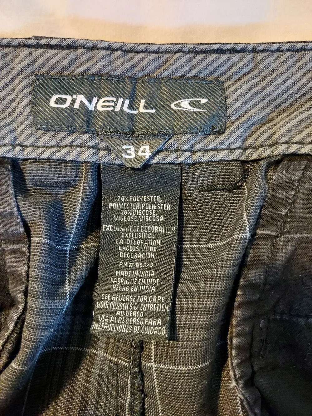 O'Neill Gray Plaid Casual Shorts Skater Surf Chino - Men’s Size 34